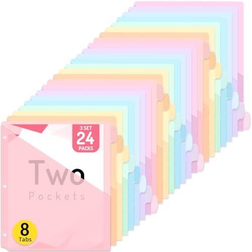 Forvencer 24 Count Binder Dividers with 2 Pocket, 8 tab Dividers for Binder | Dividers for 3 ring Binder Organizer, Binder Divider with Tabs for School Office and Home Organization, Multicolor, 3 Sets - color: Pink