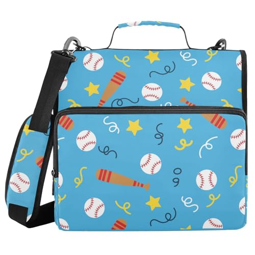 Baseball Star Blue Pattern 3 Ring Zipper Binder with Shoulder Strap & Handle 1.5 Inch D-Ring Zippered Bag with Pencil Pouch,Expanding File Folder, Binder Organizer for School or Office - color: Baseball Star Blue
