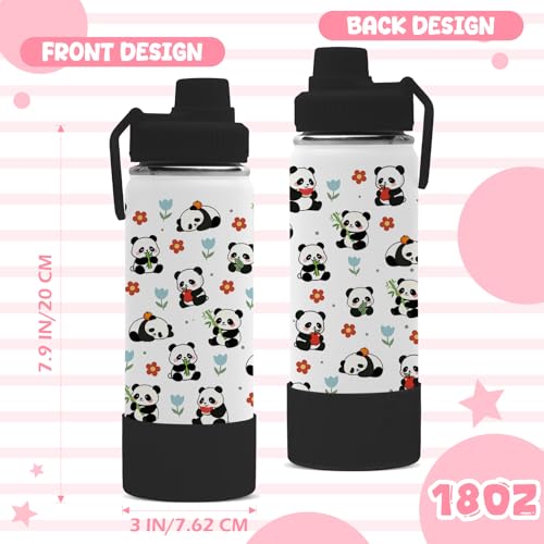 Panda Gifts for Girls Boys, 18oz Panda Water Bottle with 2 Lids (Spout and Straw Lid), Kids Insulated Stainless Steel Animal Tumbler Cup, Animal Lovers Gifts for Women Teens - color: Panda