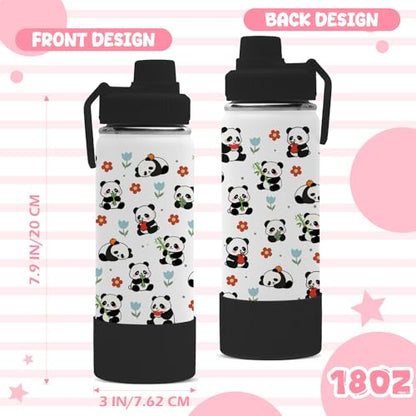 Panda Gifts for Girls Boys, 18oz Panda Water Bottle with 2 Lids (Spout and Straw Lid), Kids Insulated Stainless Steel Animal Tumbler Cup, Animal Lovers Gifts for Women Teens - color: Panda