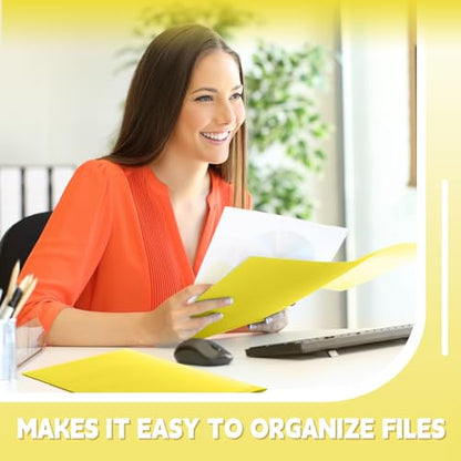 Gueevin 72 Pack Plastic Folder with Pockets, 2 Pocket Folders, Plastic Glossy Folders Fit Letter Size Paper, Heavy Duty Durable File Folder with Business Card for Home Office School (Yellow) - color: Yellow