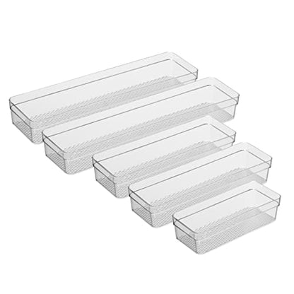 Oggi Set of 5 Clear Drawer Organizers - (1) 3x6.25, (2) 3x9.5, (2) 3x12.5 - Ideal for Organizing Kitchen Drawers, Office, Desk, Silverware, Kitchen Utensils, Cosmetics and Bathrooms - size: Set of 5