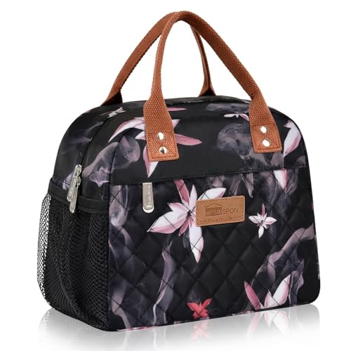 HOMESPON Insulated Lunch Bag for Women Men, Cooler Tote Box, Pink Flowers | Front Pocket, Side Mesh Pockets, Reusable, for Work, Picnic, Food Container - color: Floral 2
