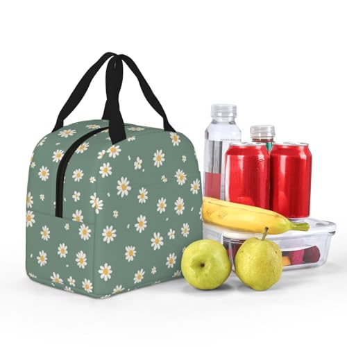 Lunch Bag Daisy Flower Green Insulated Lunch Box Reusable Cooler Tote for Adults Student Girl Boy Work Office School Picnic Over 3 Years Old - color: B0367