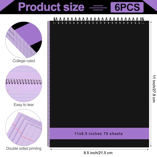 Resurhang 6 Pcs Legal Pad Top Spiral Bound Notebook 70 Sheets Double Sided College Ruled Paper Notepad Memo Steno Pad with Stiff Cover for Business College(8.5 x 11 Inches,No Holes,Purple) - color: Purple, size: 8.5 x 11 Inches, style: No Holes