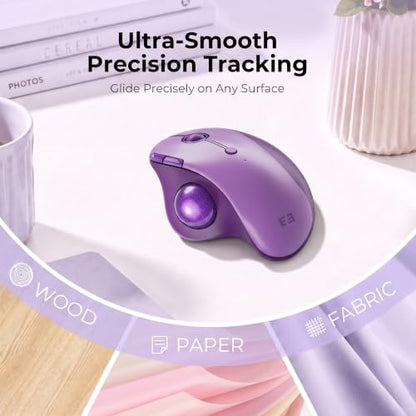 seenda Wireless Trackball Mouse, Ergonomic Bluetooth Rollerball Mouse Rechargeable, 3 Device Connection Optical Mice Adjustable DPI Thumb Control Mice Compatible for PC/Laptop/Windows/Mac - Purple - color: Purple
