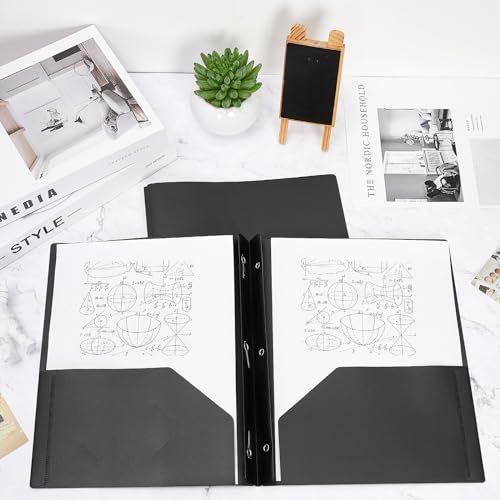 Yeaqee 150 Pack Plastic Folders with Prongs Heavy Duty Plastic 2 Pocket Folder with 3 Prongs, Business Card Slot for Back to School Office Home 11.6 x 9.5 Inch (Black) - color: Black