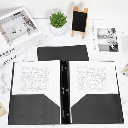 Yeaqee 150 Pack Plastic Folders with Prongs Heavy Duty Plastic 2 Pocket Folder with 3 Prongs, Business Card Slot for Back to School Office Home 11.6 x 9.5 Inch (Black) - color: Black
