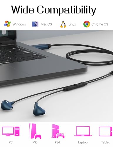 USB Earbuds with Microphone for PC Laptop, 2M/6.5ft USB-A Headset Headphone with Microphone for PC Computer Laptop PS4 PS5 Notebook Desktop Office Home with Volume Control& Mute