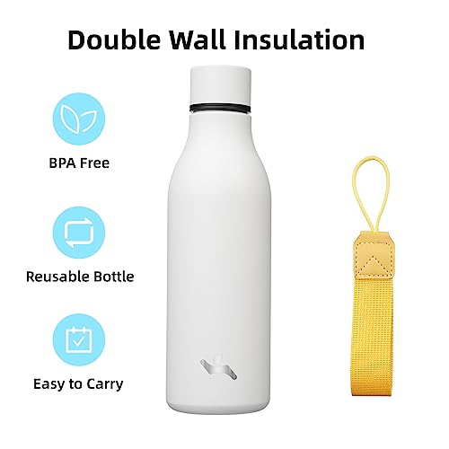 Konokyo Insulated Water Bottle with Strap,18 oz Double Wall Stainless Steel Vacuum Bottles Metal Water Flask,White - color: White, size: 18 Ounces