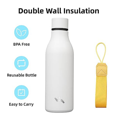 Konokyo Insulated Water Bottle with Strap,18 oz Double Wall Stainless Steel Vacuum Bottles Metal Water Flask,White - color: White, size: 18 Ounces