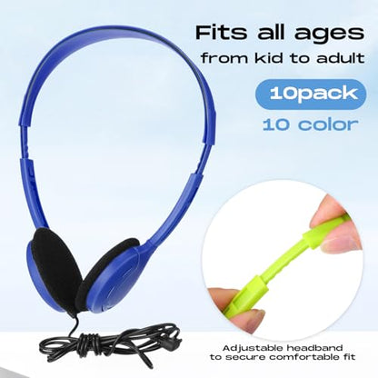 Yunsailing 10 Pack Bulk Over Ear Headphones Set On Ear Headsets Earphones with Adjustable Headband and 3.5mm Plug for Group Learning, Computer Lab, Library, Online Lesson (Macaron 10 Color) - color: Macaron 10 Color