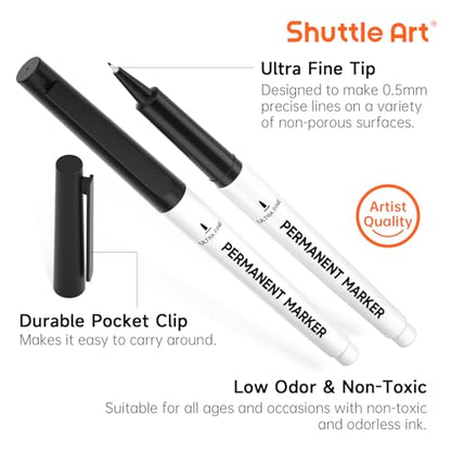 Shuttle Art Permanent Marker, 30 Pack Ultra Fine Point Black Permanent Marker set, Works on Plastic,Wood,Stone,Metal and Glass for Doodling, Marking - size: 1 Count (Pack of 30), style: 30 Pack Black