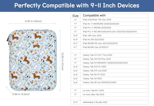 Dadanism 9-11 Inch Tablet Sleeve Bag Carrying Case, Blue+Dog | Fits iPad (A16) 11th Gen 11", iPad 10th Gen 10.9" Air 5/4, iPad Air M4/Pro 11", iPad 9/8/7th 10.2", Galaxy Tab A11+ Plus 11" - color: Blue+Dog, size: 9-11 inch