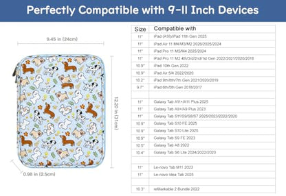 Dadanism 9-11 Inch Tablet Sleeve Bag Carrying Case, Blue+Dog | Fits iPad (A16) 11th Gen 11", iPad 10th Gen 10.9" Air 5/4, iPad Air M4/Pro 11", iPad 9/8/7th 10.2", Galaxy Tab A11+ Plus 11" - color: Blue+Dog, size: 9-11 inch