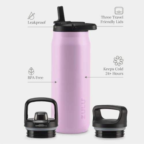 ZULU Base 40oz Stainless Steel Water Bottle with 3 Lids- Straw, Chug, Twist | Double Walled and Vacuum Insulated Metal Thermos | For Gym, Outdoor | Built in Carry Loop, Dishwasher Safe, Pink - color: Pink Orchid, style: 40oz