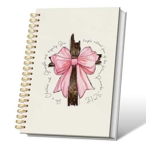 Prepy Christian Bible Verse Notebook, 5.5x8.3 Inch | Bow Cross Spiral Notebook Hardcover,College Ruled Notebook Journal for Writing,Christian Gifts for Women Teen Girls - color: bow cross