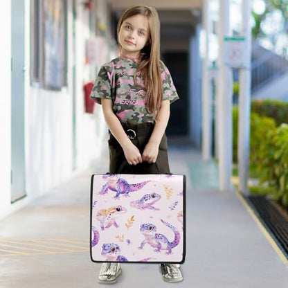 Cute Geckos Leaves 3 D-Ring 2 inch Zipper Binder Bag with Shoulder Strap, Multi-Pocket Portfolio Organizer Case for 13 Inch Laptop Middle School - color: Cute Geckos Leaves
