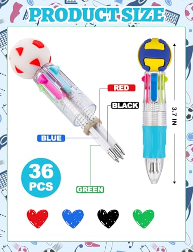36Pcs 4-in-1 Sports Mini Theme Multicolor Ballpoint Pens | Cute Retractable Pen Bulk for Birthday Party Classroom Student Prizes Teacher Rewards - style: SportsBallPens36Pcs