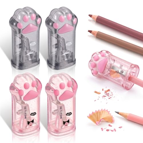 Chinco 4 Pieces Cat Paw Pencil Sharpeners Cute Make up Eyeliner Pencils Sharpeners with Lid Kawaii Removable Holds Hand for Lip Liner Pencils School Office Supplies for Girl and Makeup Artists