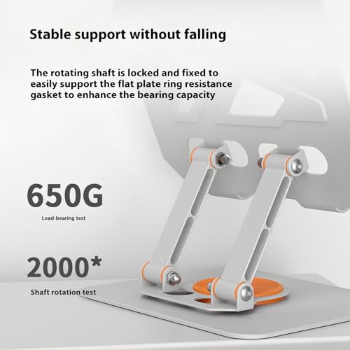 360° Swivel Tablet Stand for iPad, Adjustable Height & Angle Ergonomic Holder, Foldable Portable Desktop Mount for 4-12.9 inch Tablets & Phones, Non-Slip Base with Heat Vent - color: white