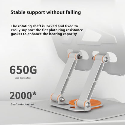 360° Swivel Tablet Stand for iPad, Adjustable Height & Angle Ergonomic Holder, Foldable Portable Desktop Mount for 4-12.9 inch Tablets & Phones, Non-Slip Base with Heat Vent - color: white