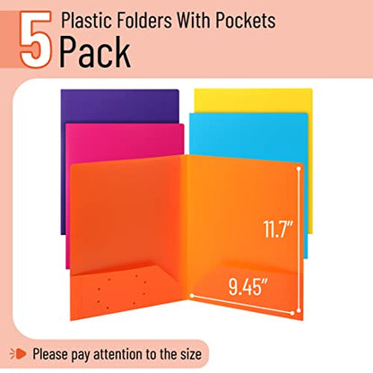 Mr. Pen- Plastic Folders with Pockets, 5 pcs | Aesthetic File Folder with Business Card Slot, 2-Pocket Folder, Back to School, Office, Filing Supplies - color: Bright Colors, size: 5 Pack