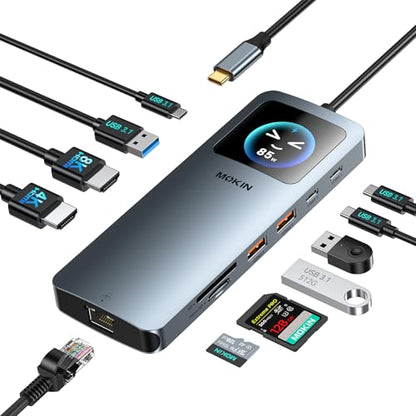 MOKiN LCD USB C Docking Station Dual Monitor, 12 in 1 Laptop Docking Station Dual HDMI with 8K@30Hz, PD 100W, 2500Mbps, 5 * 10Gbps USBA/C 3.1, SD/microSD Card Reader, USB C Adapter for HP/Dell/Lenovo