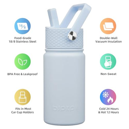 BJPKPK Insulated Water Bottle, 15oz Stainless Steel with Straw Lid | Leak Proof, BPA-Free, Vacuum Insulated, Keep Drink Cold & Hot, Metal Water Bottle for Travel, Gym, Office, Cupholder Friendly - color: Light Blue, style: N-15oz-Color Lid