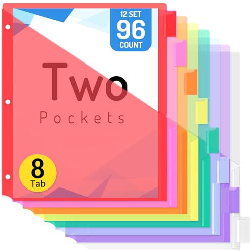 Forvencer 96 Count Dividers with Two Pockets, 8 tabs Binder Dividers for 3 Ring Binder Organizer, Multicolor, 12 Sets - color: Red, size: 12 Sets