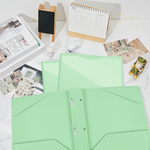 Henoyso 18 Pcs Plastic Folder with Clear Front Pocket and 3 Prong Plastic Folders with Card Slot Pocket Folders with Prongs for School Office (Light Green) - color: Light Green
