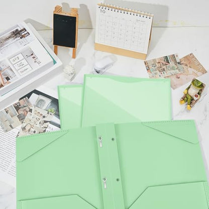 Henoyso 18 Pcs Plastic Folder with Clear Front Pocket and 3 Prong Plastic Folders with Card Slot Pocket Folders with Prongs for School Office (Light Green) - color: Light Green