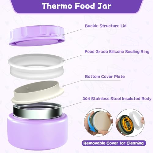 Aimsnk Lunch Box Kids with Thermo Insulated Lunch Bag for School, Purple | Bento Lunch Box for Kids with 8oz Food Jar, Leak Proof Hot Lunch Containers with 4 Compartment, Warm Lunchbox for Toddler - color: Purple