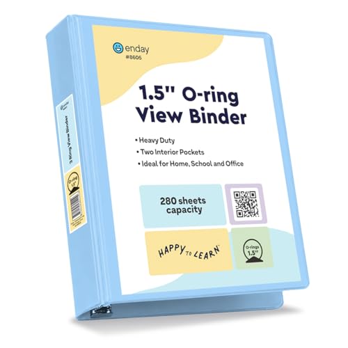 Enday 1.5 Inch Binder, Blue - 1.5 Inch 3 Ring Binder, Round Ring Pastel with Clear View Cover for Letter Size 8.5 x 11'' Paper & 2 Inside Pockets, Ideal for School Supplies, Office, and Home - color: Blue, size: 1.5-Inch