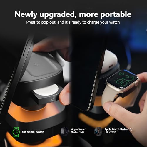 【2026 Upgraded】4 in 1 Wireless Charger, 3 in 1 Wireless Charging Station with Night Light for MagSafe Charger, 15W Magnetic Travel Stand for iPhone17/Air/Pro/Max/16/15/14, Apple Watch, Airpods (Gray) - color: Gray