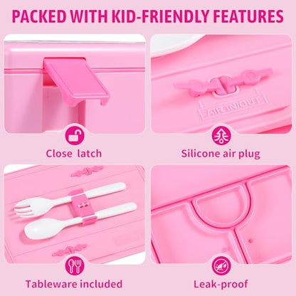 rockpapa Chill Bento Box for Kids- Large 5.5 Cups Lunch Box with Ice Pack - 5 Compartments, BPA-Free, Leak Proof, with Utensils & Portable Handle, Microwave/Dishwasher Safe (Pink Fairies) - color: Pink Fairies