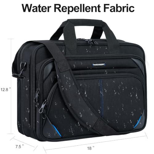 KROSER Laptop Bag 17.3 Inch Premium Laptop Briefcase, Expandable Water Repellent Laptop Shoulder Messenger Bag Durable Computer Case for Business/Travel/Men/Women (Black/Blue) | Expandable design, padded laptop compartment, luggage strap for business and