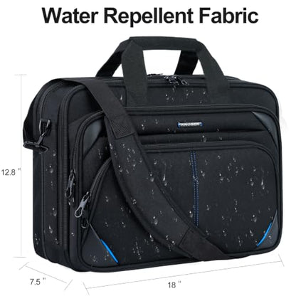 KROSER Laptop Bag 17.3 Inch Premium Laptop Briefcase, Expandable Water Repellent Laptop Shoulder Messenger Bag Durable Computer Case for Business/Travel/Men/Women (Black/Blue) | Expandable design, padded laptop compartment, luggage strap for business and