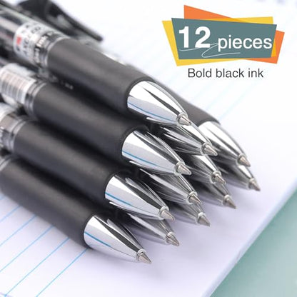 Bribobo Gel Pens Fine Point Smooth Writing Pens, 0.5mm, 12 Pack | Retractable Black Ink Pens for School Office Supplie