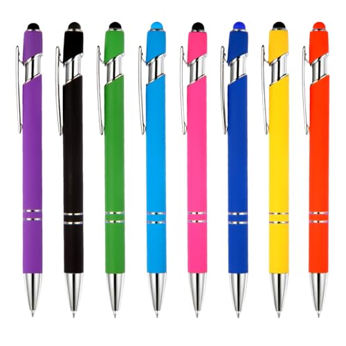 Ballpoint Pen 2-in-1 Stylus 8 Pack, Retractable Ballpoint Pen with Stylus tip Metal Stylus Pen for Touch Screens, 1.0 mm Black Ink (8 PACK) - color: 8 PACK
