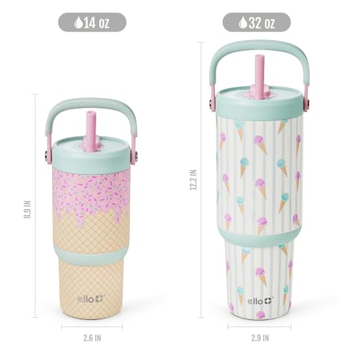 Ello Oasis Go 14oz Stainless Steel Kids Tumbler with Top Handle & Retracting Straw, 100% Leakproof, Double-Wall Vacuum Insulated, Kids Water Bottle for School, BPA Free, Dishwasher Safe, A La Mode - color: A La Mode, size: 14 Ounces