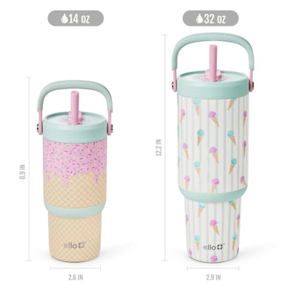 Ello Oasis Go 14oz Stainless Steel Kids Tumbler with Top Handle & Retracting Straw, 100% Leakproof, Double-Wall Vacuum Insulated, Kids Water Bottle for School, BPA Free, Dishwasher Safe, A La Mode - color: A La Mode, size: 14 Ounces