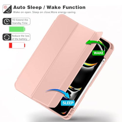 ZryXal iPad Pro 11 Inch Case (M5) 2025/ (M4) 2024 (Model: A2836/A2837/A3006), Trifold Stand Smart Cover with Pencil Holder and Soft TPU Back, Auto Wake/Sleep (Rose Gold) - color: Rose Gold