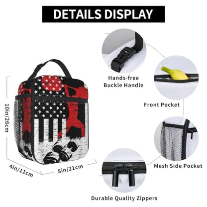 Weightlifting American Flag Lunch Bag 10In | Insulated Lunch Box Reusable Tote Bag For Picnic Office For Women Men - color: Style 4