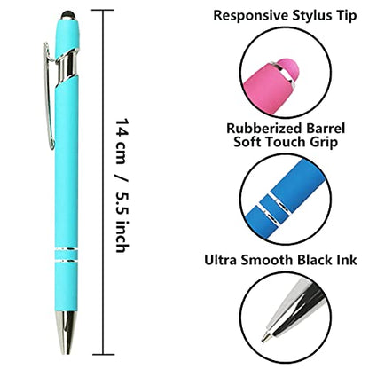 Oddmoal Ballpoint Pen with Stylus Tip, Soft Touch Click Metal Pen, 1.0mm Medium Point, Black Ink, 12 Count(Light Blue) - color: Light Blue - 12 Pens