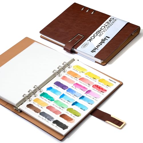 Lightwish Watercolor Swatch Book - 20 Detachable 100% Cotton Sheets 24 Spaces,5.8 * 8.2 in,300gsm/140lb Hot Press for Watercolor, Gouache, Oil Pastels - Loose-Leaf Binder Color Testing Journal - color: Reddish-brown