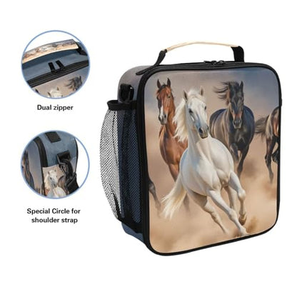 ALAZA Desert Horses Lunch Box Girls Boys Insulated Lunch Bag Reusable Lunch Cooler Tote Kit Freezable Shoulder Strap Waterproof Thermal Meal for School Picnic - color: D09