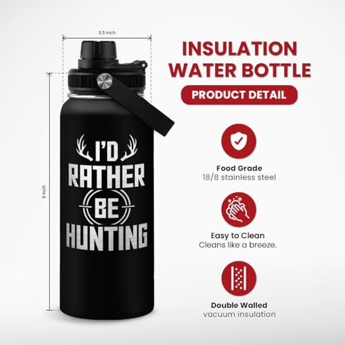 I'd Rather Be Hunting Stainless Steel Insulated Bottle - 32oz with Straw Lid - Hunting Gifts for Men, Dad, Husband, Papa; Perfect for Birthday, Christmas, Father's Day - color: Hunting 1