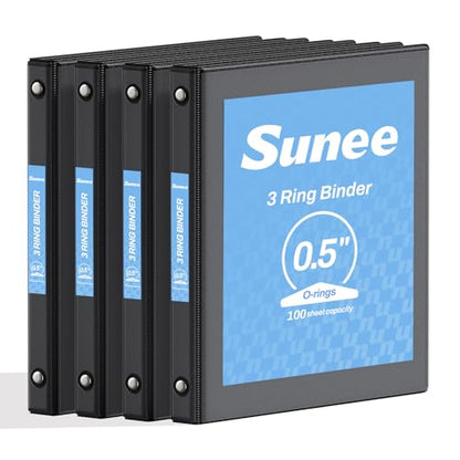 SUNEE 1/2 Inch Binders 3 Ring, PVC-Free Clear View Half Inch Binders (Fits 8.5x11 Inches) for School, Office & Home Use, Black - color: Black, size: 0.5 Inch, style: 4 Pack