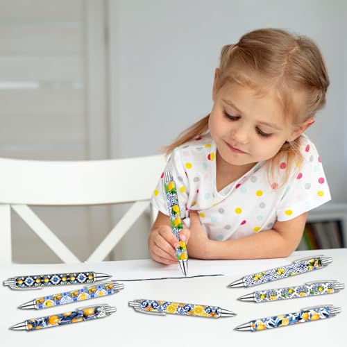 Capri Lemon Pens Set – Mediterranean-Inspired Ballpoint Pens for Girls, Students, and Stationery Lovers – Smooth Writing Pens for School, Journaling, or Gifts – Bright and Elegant Design, 8 Pack - style: Capri lemon